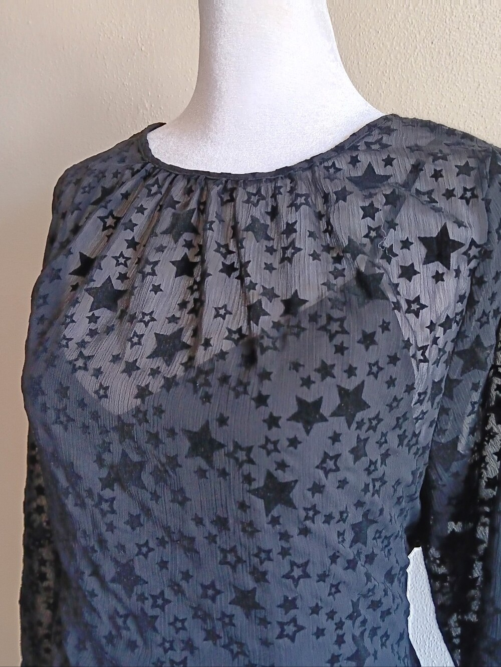 Velvet Burnout Witchy Black Star Dress Loft Medium Lined Midi Long Sleeve Goth - Picture 4 of 9